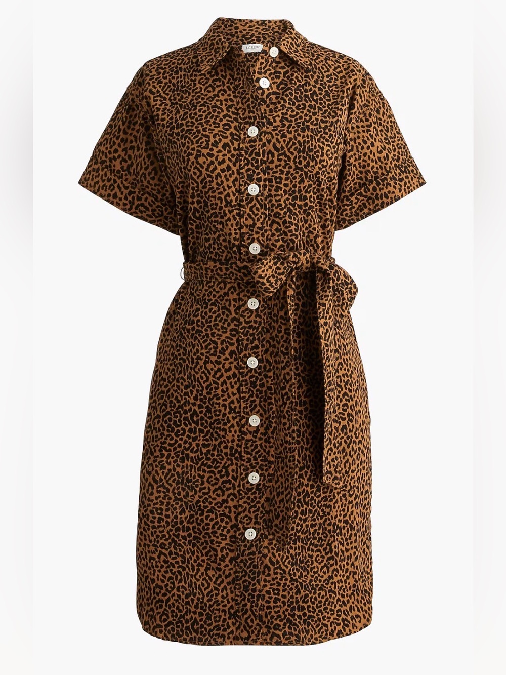 J.Crew Linen Blend Belted Mini Shirt Dress Animal Print XS NEW 3048